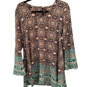 Design Lab Lord & Taylor Geometric Bohemian Sheer Beach Coverup Dress Size Large